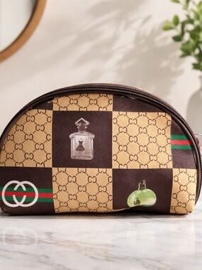 Classic Checker Cosmetic Pouch in Brown and Tan